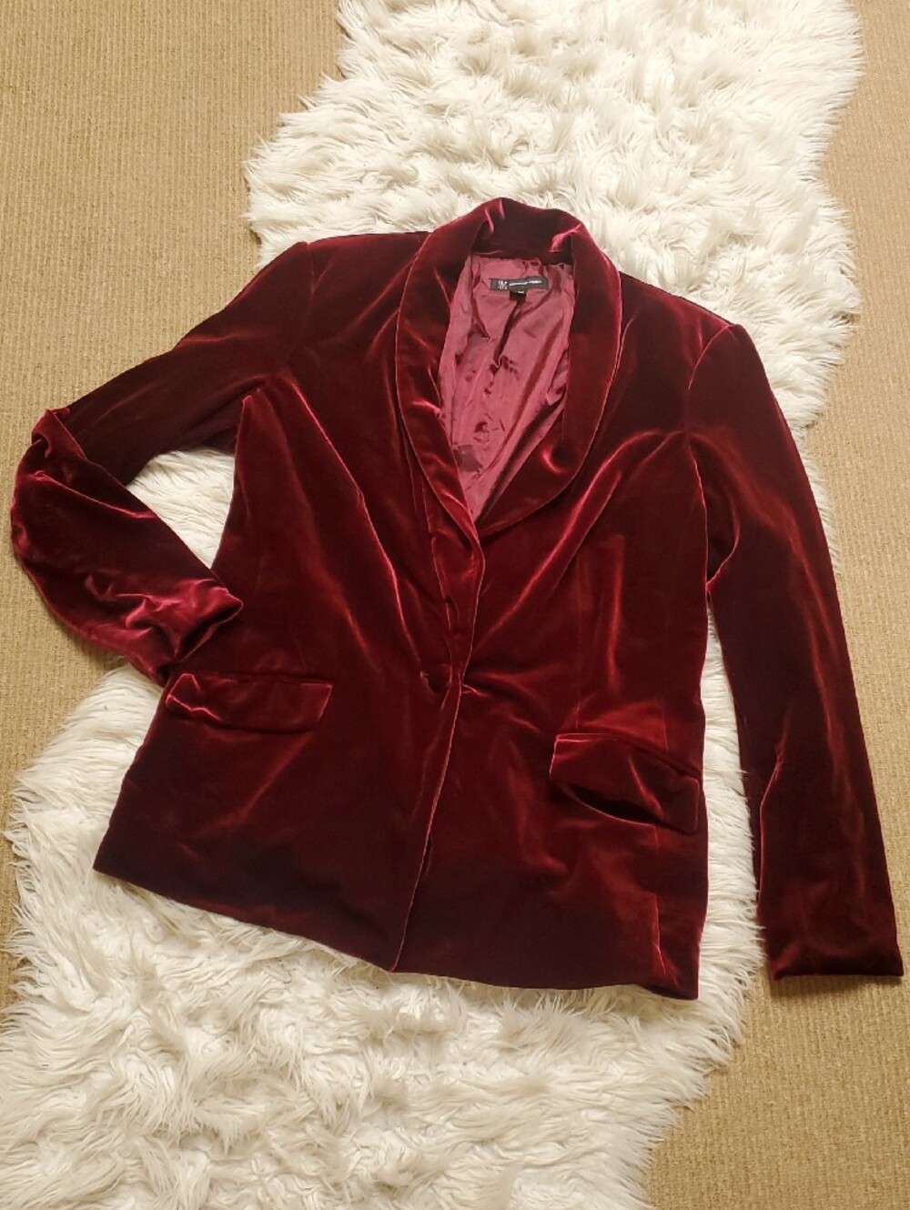 INC International Concepts Velvet Blazer in Deep Wine - Picture 3 of 7